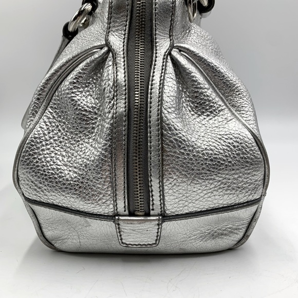Auth Celine Silver Metallic Pebble Grain Leather Handbag - Picture 7 of 12